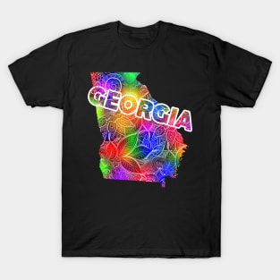 Colorful mandala art map of Georgia with text in multicolor pattern T-Shirt